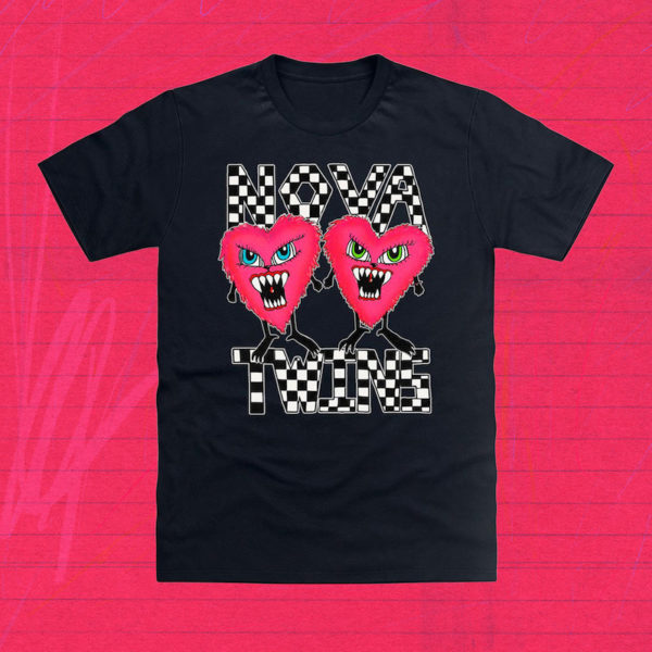 Pink Hearts Black T-Shirt